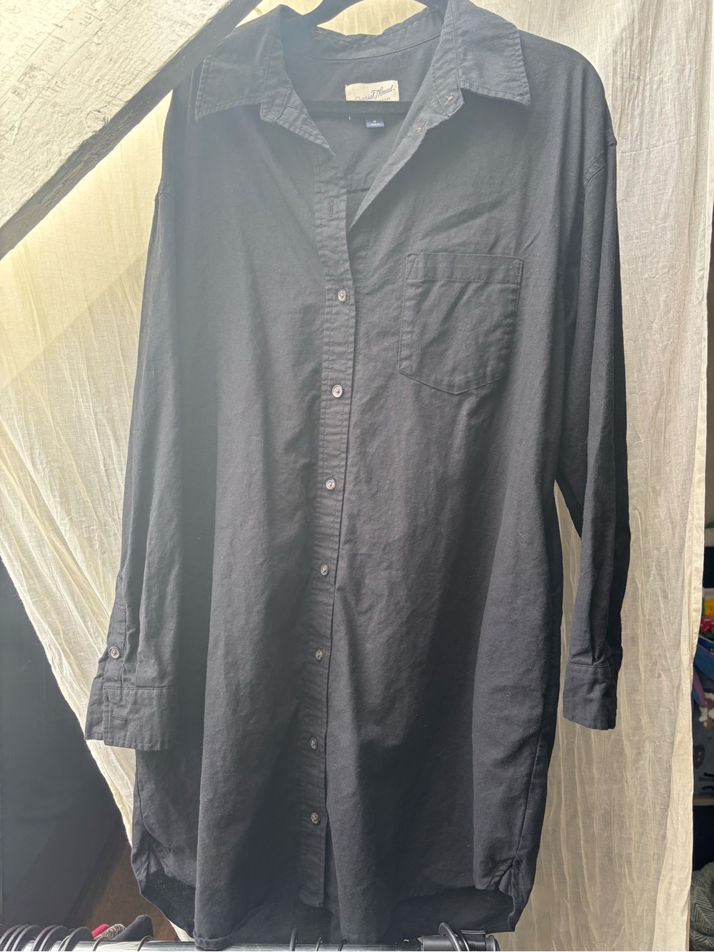 Relaxed Black Button-Front Tunic Dress
